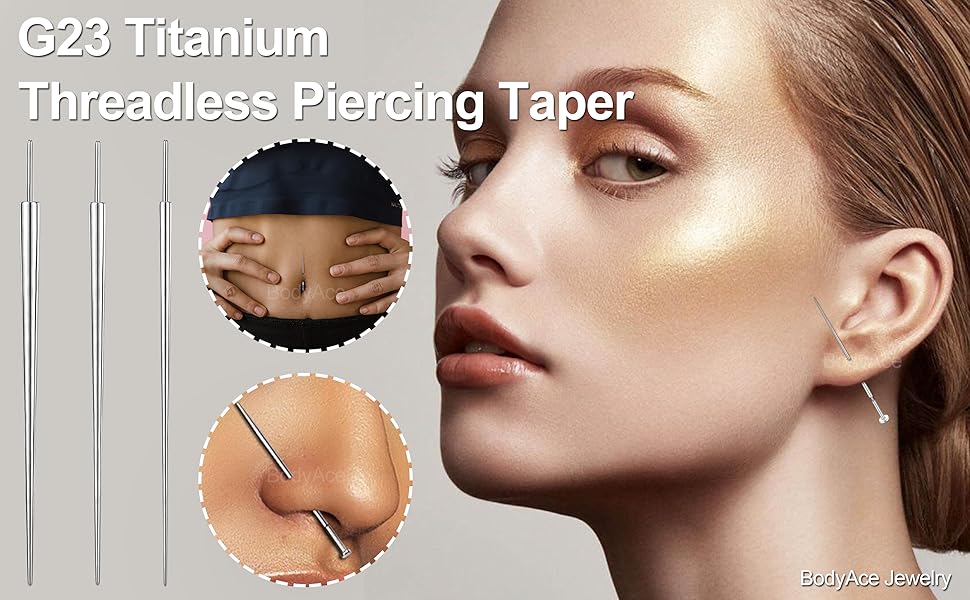 BodyAce G23 Titanium Threadless Piercing Taper, 14G 16G 18G Piercing Taper Insertion