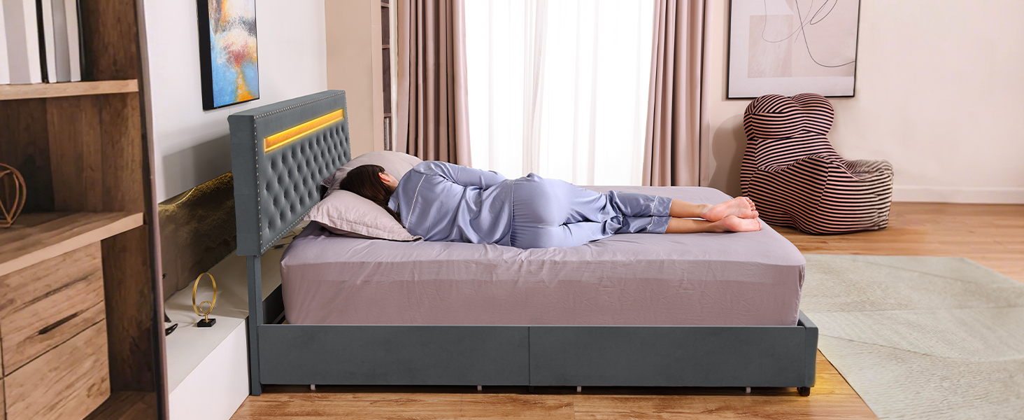 Susalt Queen Bed Frame with Headboard Adjustable and 4