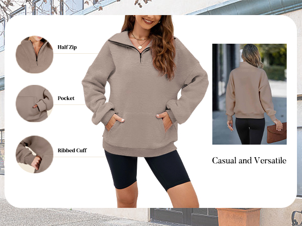 Jhsnjnr Women's Half Zip Fleece Jumper Long Sleeve Workout