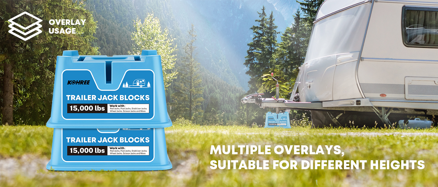 Kohree Trailer Jack Block, Up to 15,000 lbs, Sturdy RV & Camper Leveling Blocks for