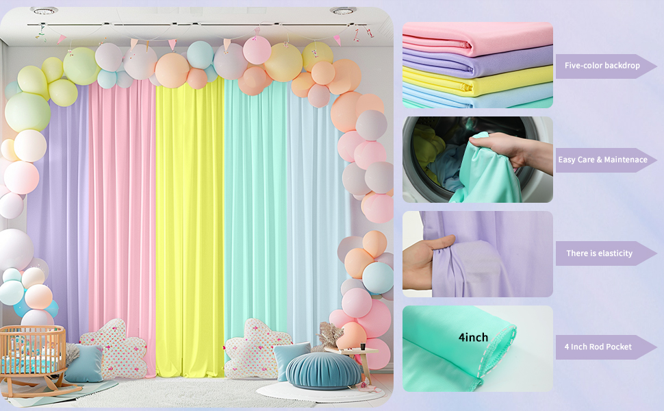 Pastel Rainbow Backdrop Curtains