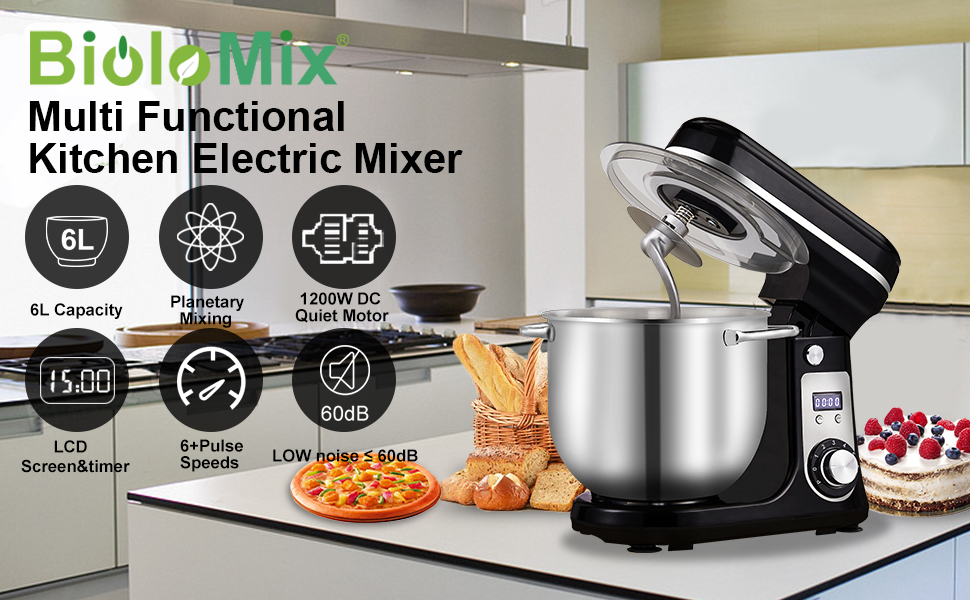 Biolomix Stand Mixer, Super Quiet 6L Kitchen Electric Stand Mixer, 6