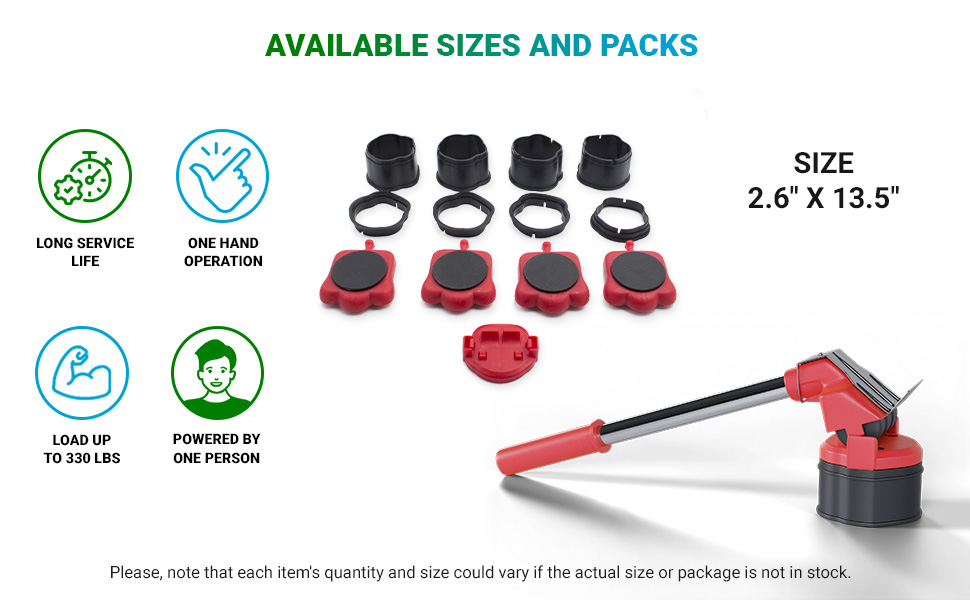 AMIFF Heavy Duty Furniture Lifter Tool 2.6" x 13.5", 4 Red