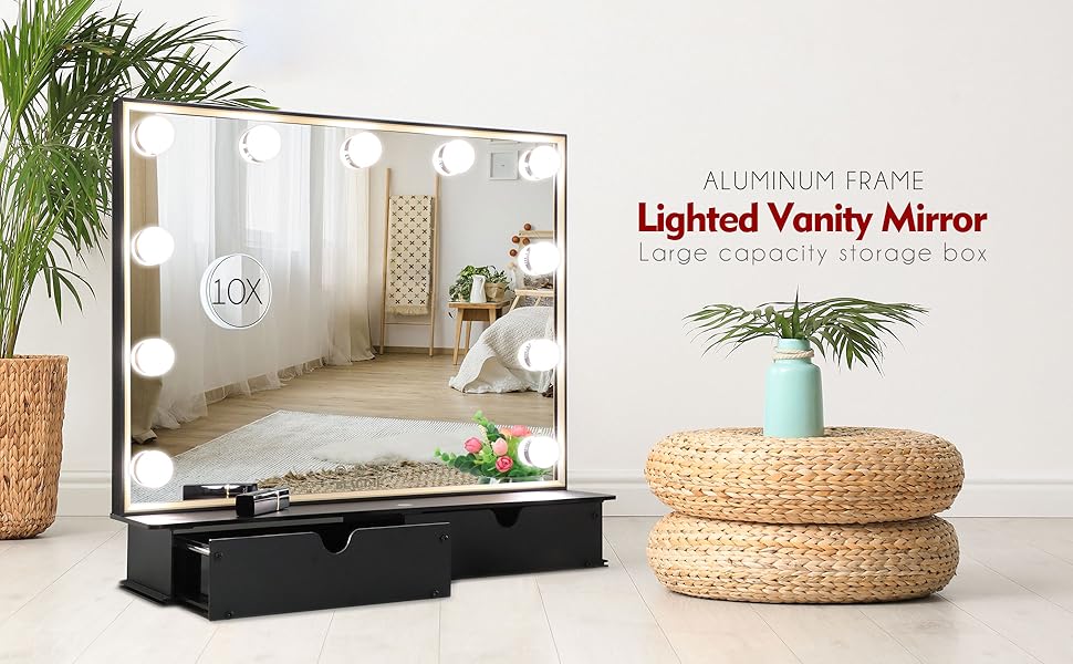 L610A Large Lighted Vanity Mirror with 2 Storage Boxes