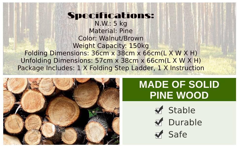 3 Tier Folding Step Stool 3-in-1 Portable Wood Stepladder Display Flower Shelf 16 W