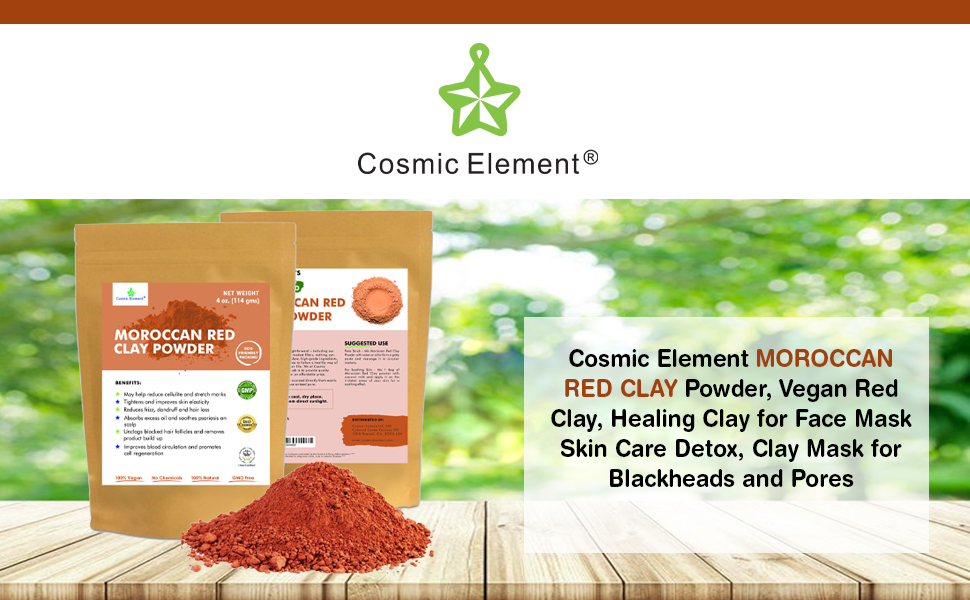 Cosmic Element Moroccan Red Clay Powder, Vegan Red Clay