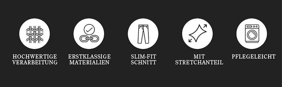 hochwertige verarbeitung erstklassige materialen slim fit schnitt mit stretchanteil pflegeleicht 