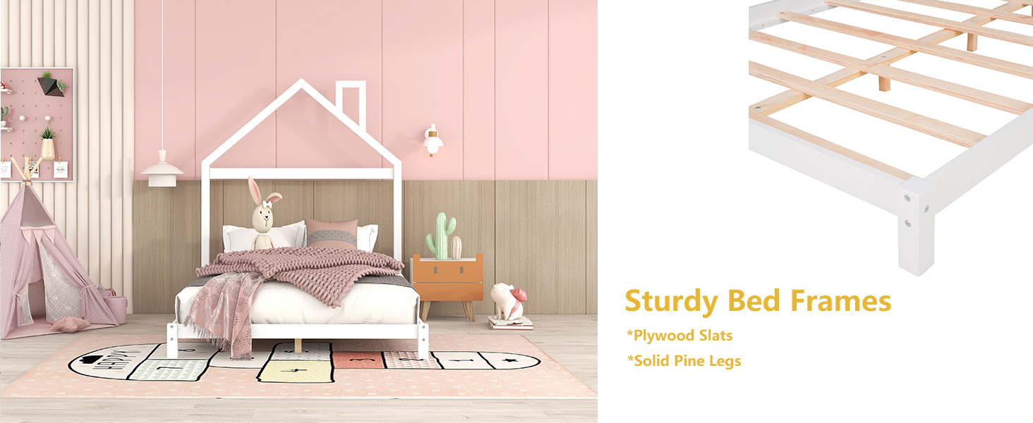 Twin Bed Frame/Kids Bed Frames with Headboard and Slats