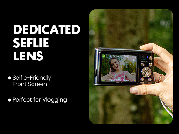 SELFIE LENS- Snap selfies and vlogs using the front-facing lens for clear, high-quality shots.