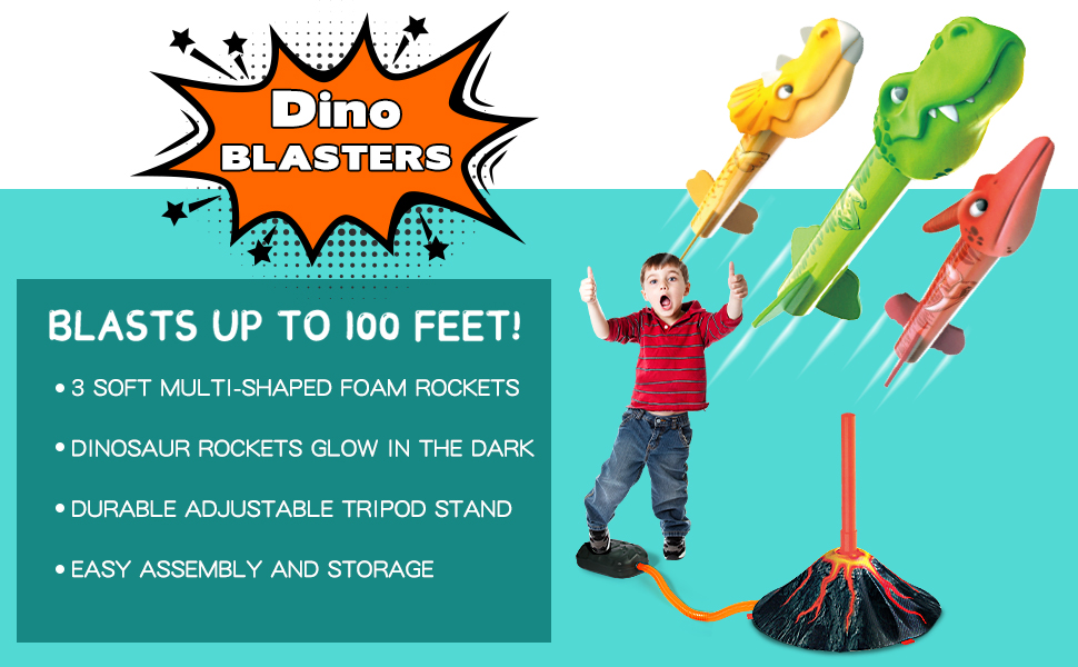 PELOSTA Dino Foam Rocket Launcher for Kids,Dinosaur Toys for 312 Year Old Boys&Girls 3 LED