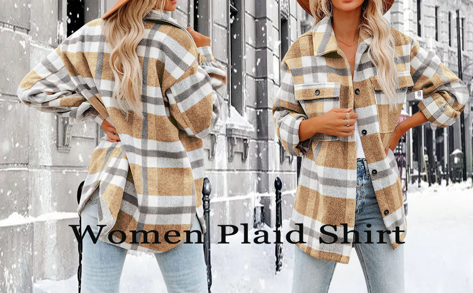 ジャケット・アウター Plaid Shacket Jacket For Women Button Casual Women's Plaid Flannel Shacket Jackets Long Sleeve