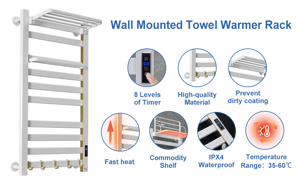 Towel Warmer 10 Curved Bars Bath Towel Heater Electric