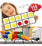 Magnetic Ten Frame Set: 4 Durable Ten-Frames + 50 Colorful Counters + 50 Math Flash Cards + 5 Dic...