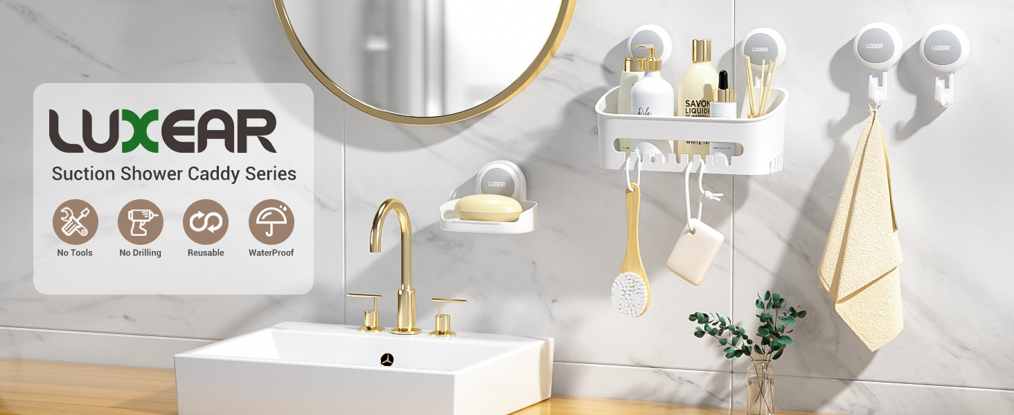 LUXEAR 4 Packs Shower Caddy Suction Cup Set Shower Shelf