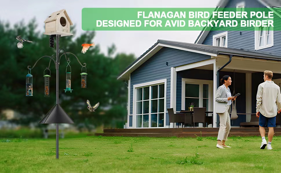 Bird Feeder Pole Stand with Squirrel Proof Baffle Bird