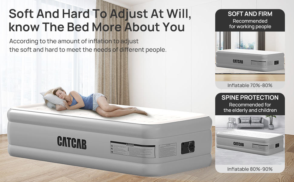 CATCAB Air Mattress Twin with Builtin Pump 18" Twin Size Inflatable Bed Perfect for