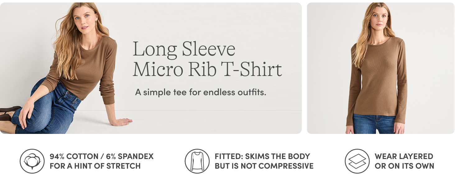 The perfect fitted layering crew women lands&amp;#39; end ribbed long sleeve Timeless value comfort soft