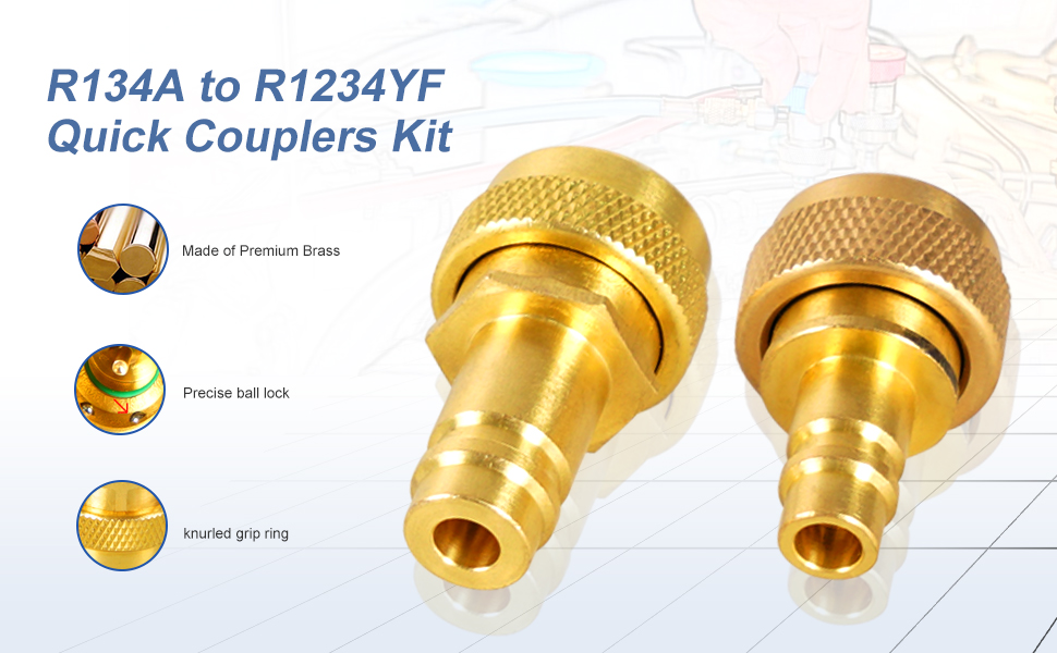 R134A to R1234YF Quick Couplers Kit R1234yf to R134a Adapter High and Low Side Connectors