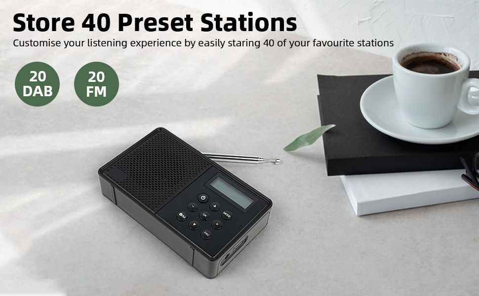 DAB Radio Portable, WOVTE DAB+ Digital Radio Rechargeable FM Radio ...