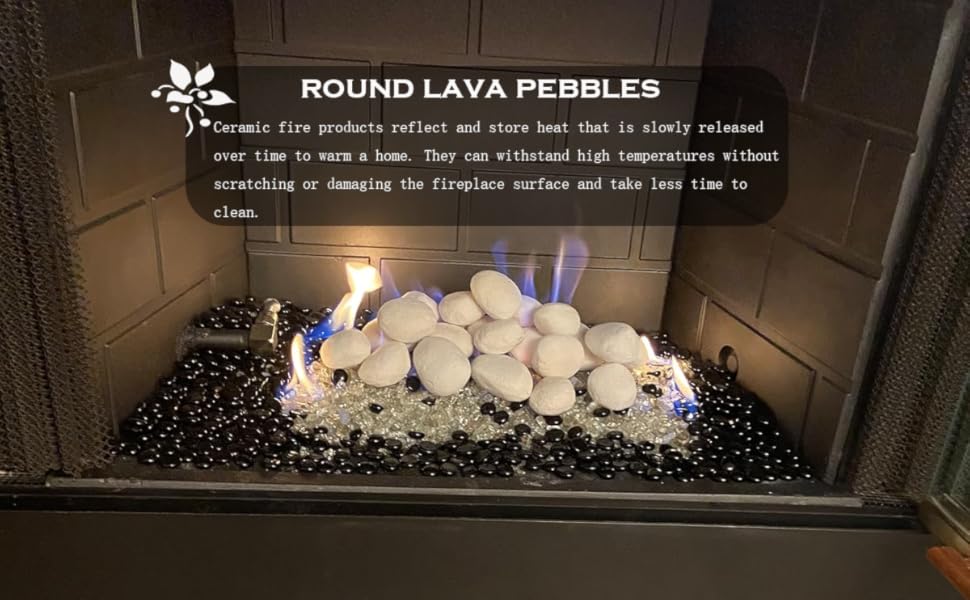Fireplace Ceramic Pebbles 24 pieces, round lava pebbles, gas logs, for