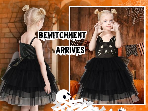 Amazon.com: LT61 Girls Dress Cat Face Black Tower Ruffle
