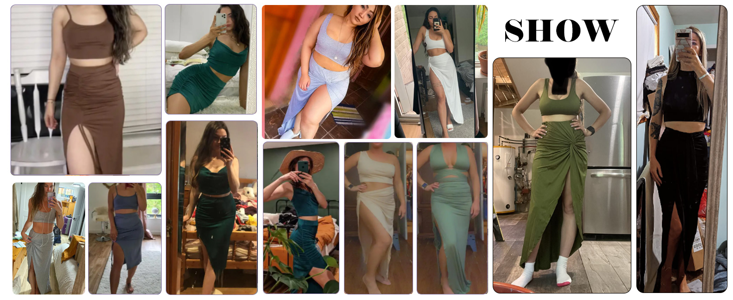 ZAFUL Girls's Informal Sleeveless Summer season Two Piece Outfits Crop High and Facet Cut up Draped Ruched Maxi Skirt Set Stable Suiting 14 summer beacn cover ups for women