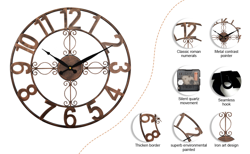 OCEST Outdoor Wall Clock 18 inch Outside Waterproof Garden