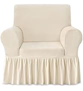 NICEEC Armchair Cover Thick Plush 1-Piece Warm Beige-Yellow Armchair Slipcover Stretch Fluffy Cou...
