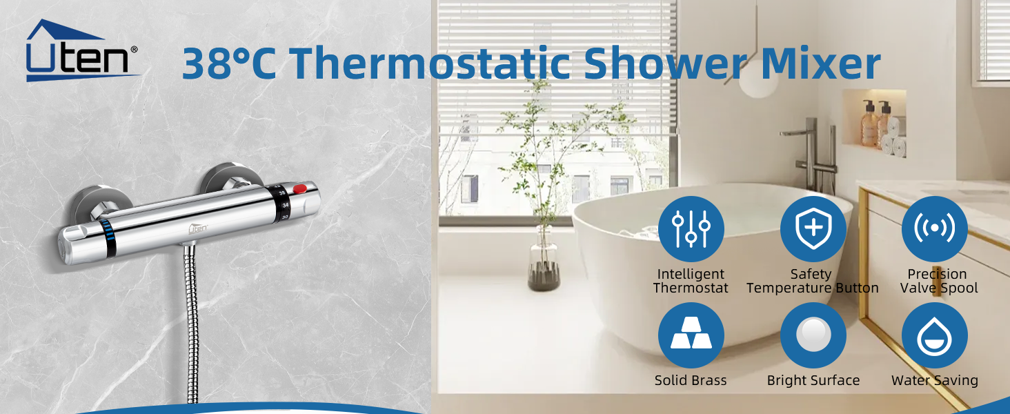 Chrome Thermostatic Shower Mixer, Uten Wall Mounted Shower Mixer Valve