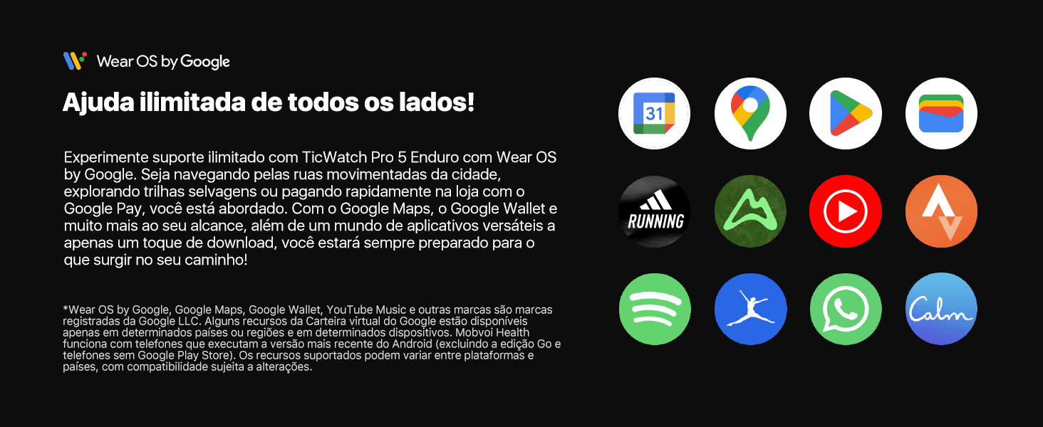 TicWatch Pro 5 Wear OS Smartwatch relógio inteligente GPS bússola 1.43" 5ATM Resistência à água