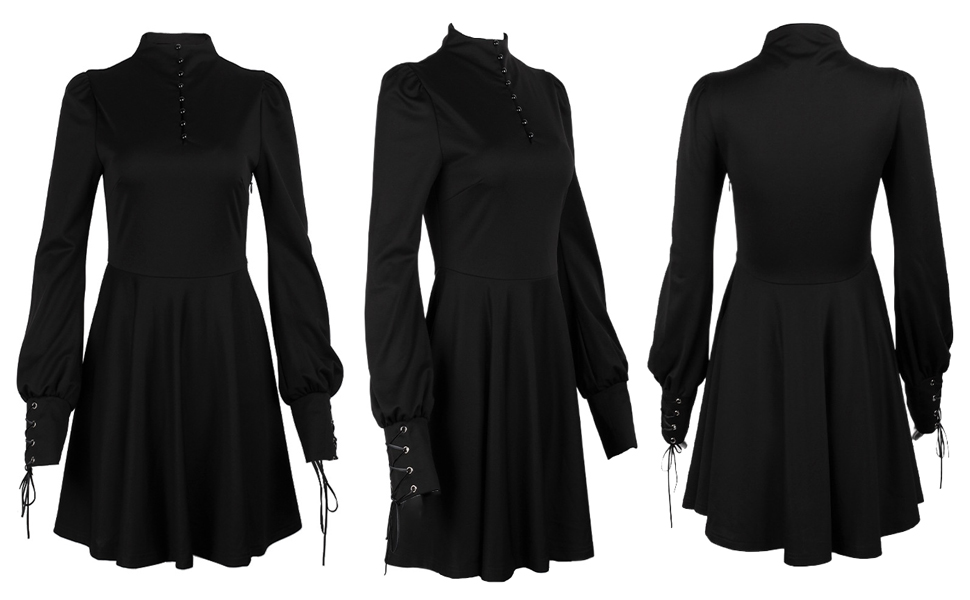 Gothic ins Retro tie Long-Sleeved Dark tie Round Neck Button