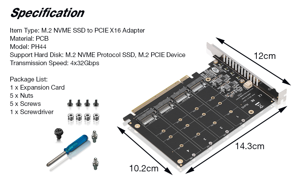 PCIE Expansion Card, M.2 NVME SSD to PCIE 4.0 X16 Adapter, 4 Port NVMe to PCIE Host Controller