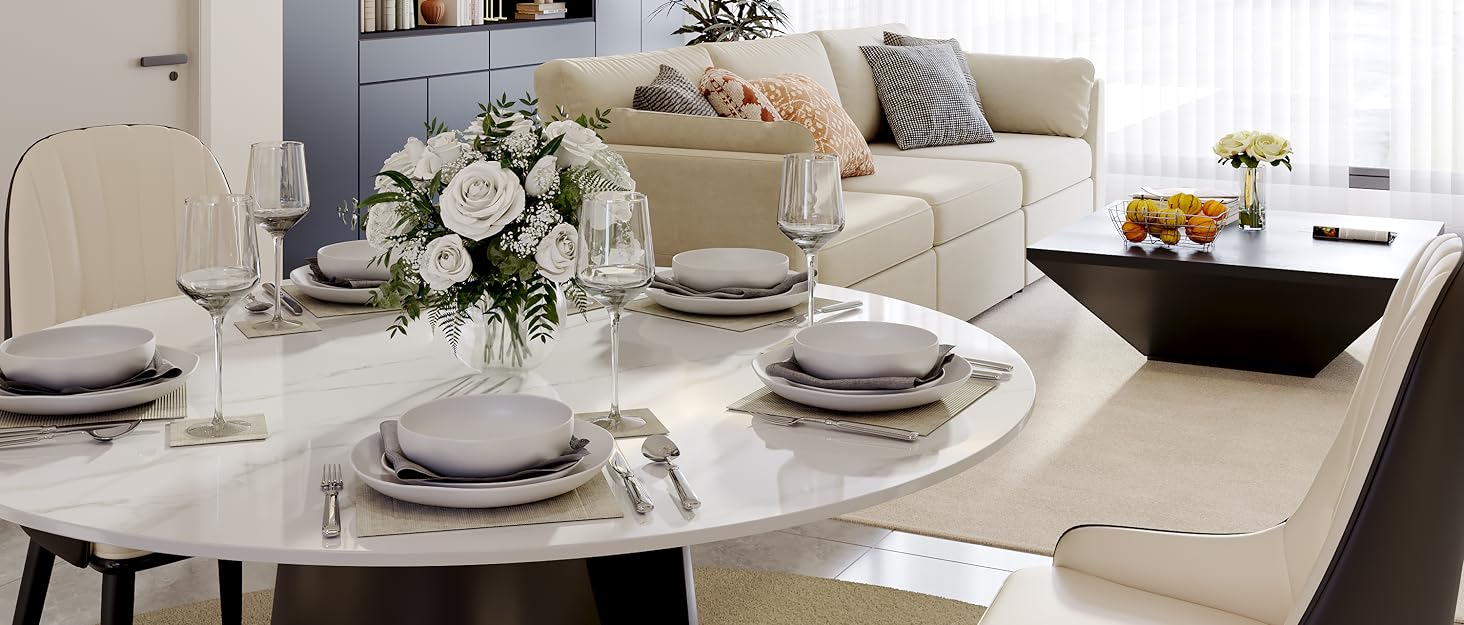 POVISON Round Dining Table Set for 4, 51" Sintered Stone