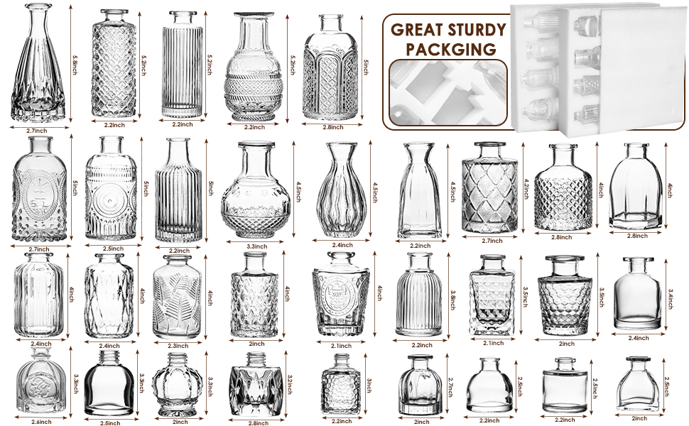 Wookgreat Glass Bud Vase, Set of 32 Pcs Small Clear Glass