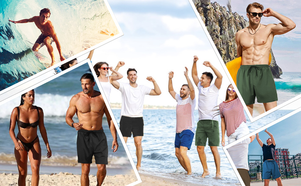Mens Swim Trunks Compression Liner 7 Inch Inseam Shorts Swimming Bathing Suit Board Pockets Swimwear