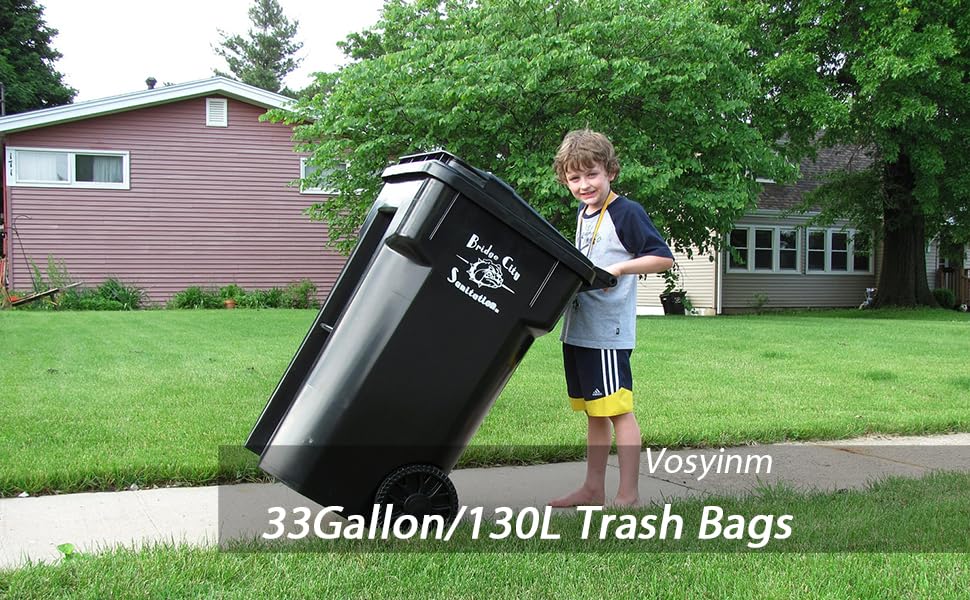 Vosyinm 33 Gallon Trash Bags, Black Extra Large Garbage