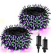 2-Pack 66FT 200 LED Extendable Halloween String Lights, Purple and Green Halloween Decorations Ou...