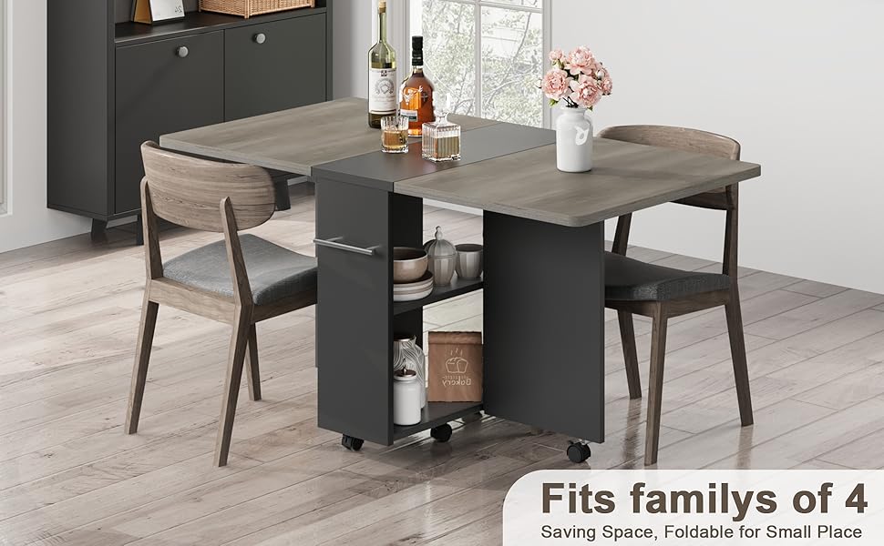 Space Saving Folding Dining Table with 2 Tier Storage