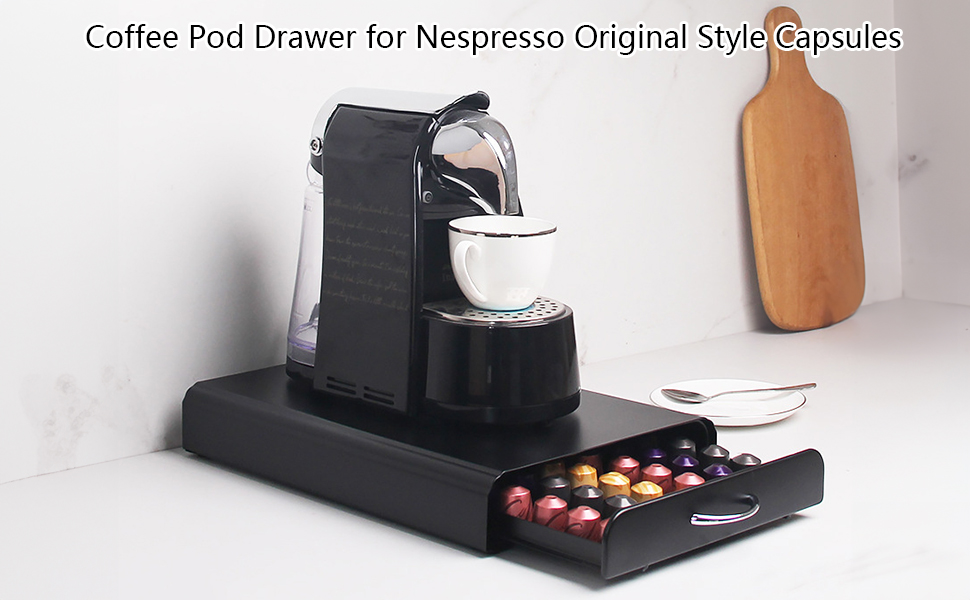 Shurake Coffee Pod Drawer for Nespresso Original Style Capsules, Metal