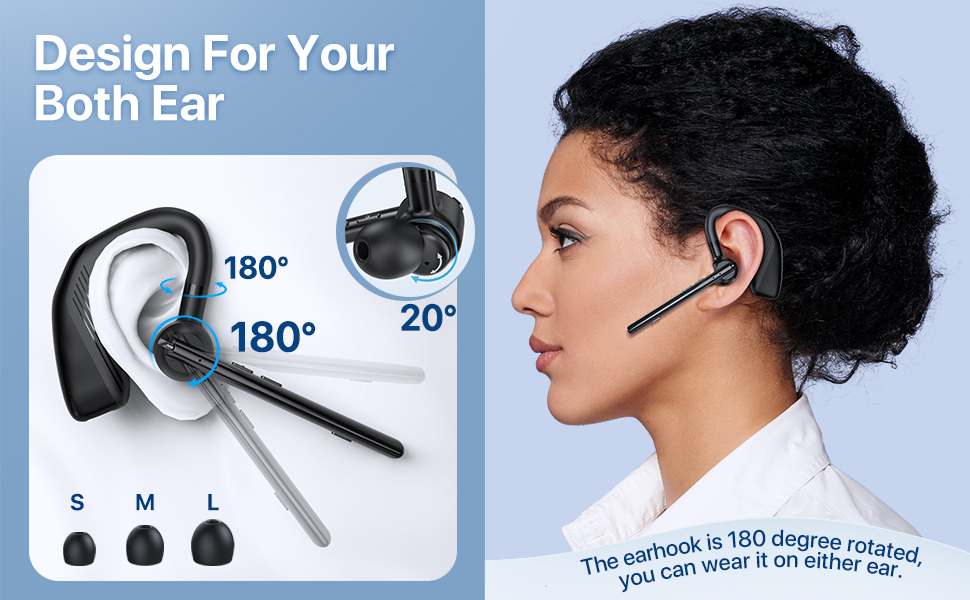 CPTEA Bluetooth Headset V5.2 Bluetooth Earpiece 108H Playtime Built in Dual Mic CVC