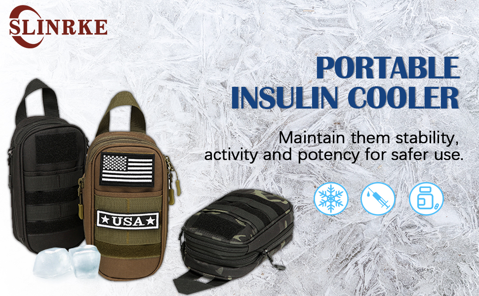 SLINRKE Tactical Insulin Cooler Travel Case Expandable Insulated Diabetic Bag with