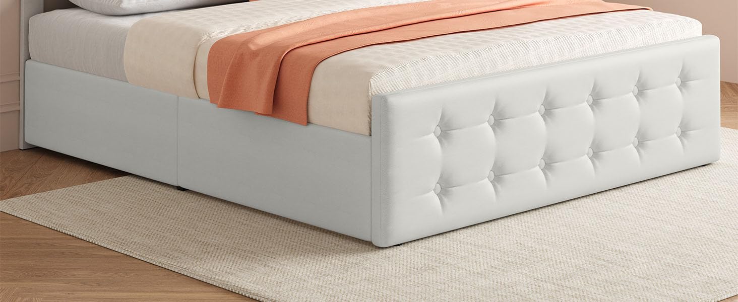 Upholstered King Size Platform Bed Frame with 4 Storage