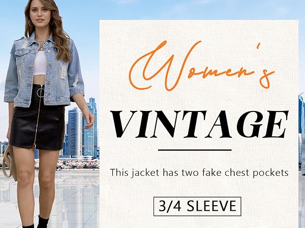 Hixiaohe Women Autumn 3/4 Sleeve Retro Short Denim Jackets