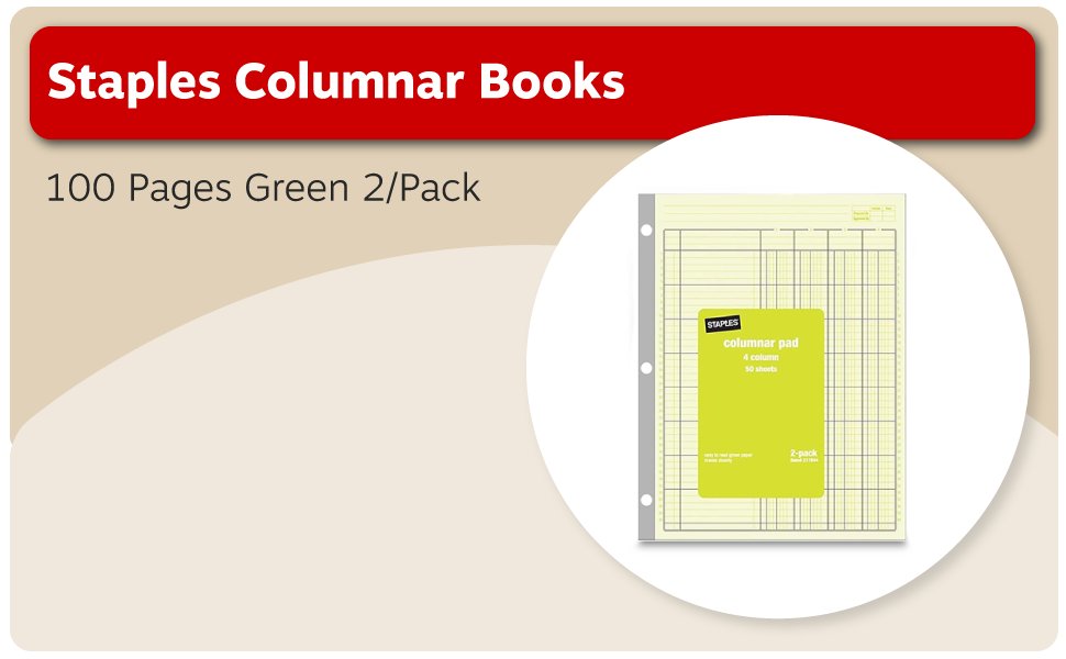 Staples 217844 Columnar Books 100 Pages Green 2/Pack
