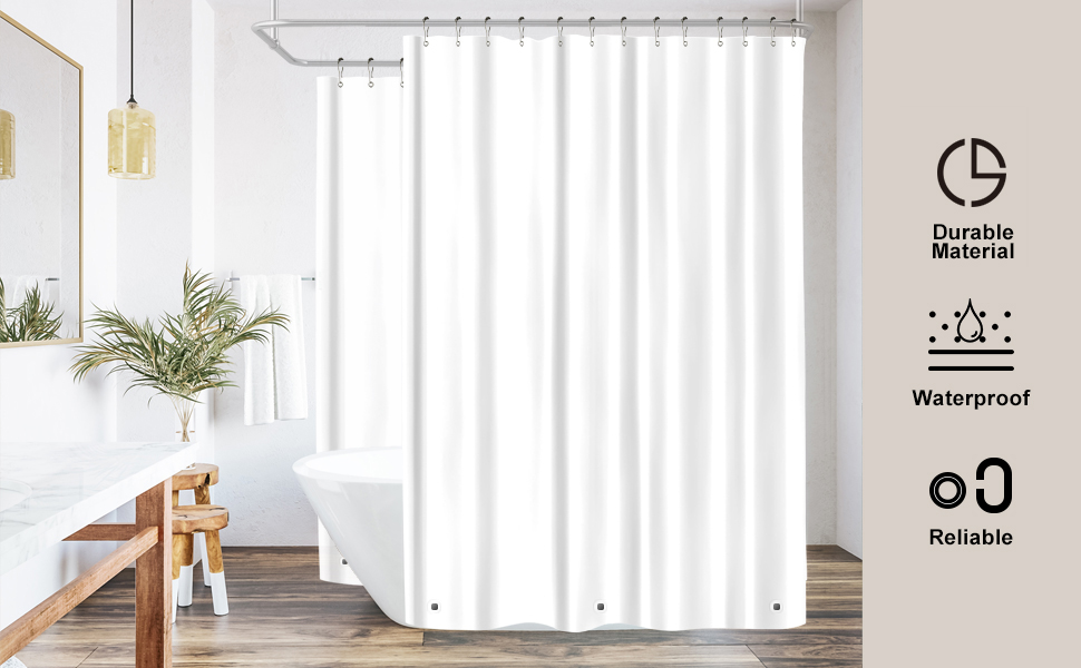Riyidecor White Bathtub Shower Curtain Clawfoot Tub Liner 180x70 Inch Wrap Around All Around