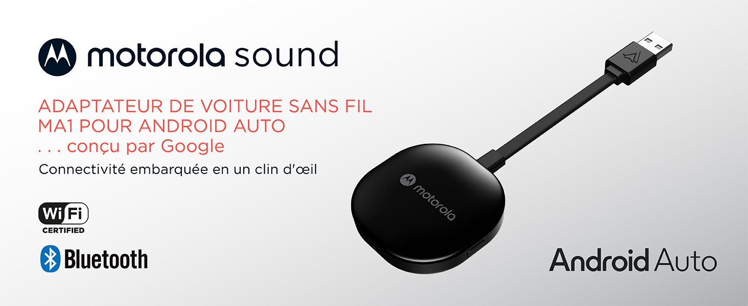 Motorola Sound MA1 Le Seul Adaptateur de Voiture Android sans Fil autorisé par Google