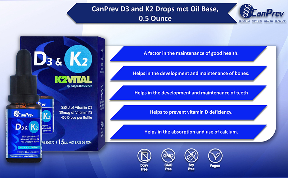 CanPrev D3 & K2 Drops MCT Base 15ml Bottle l Supports The