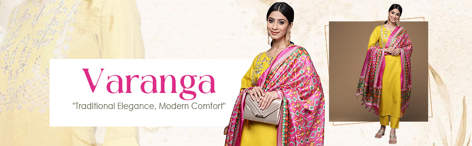 Yellow Yoke Design Kurta with Trousers and Dupatta Set