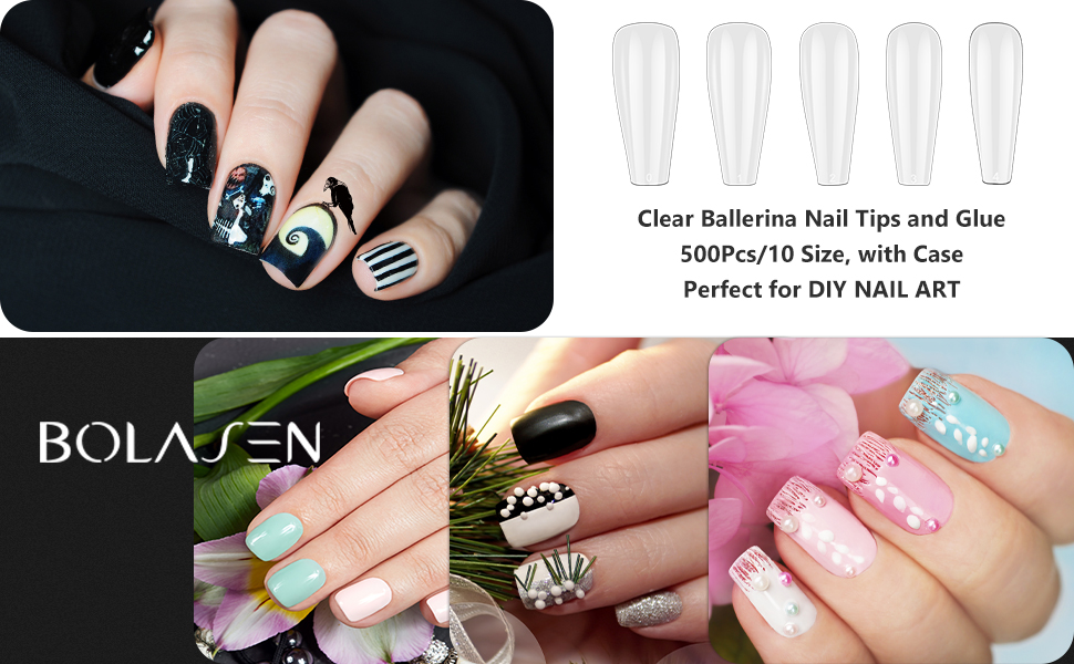 Clear Long Coffin False Nail Tips