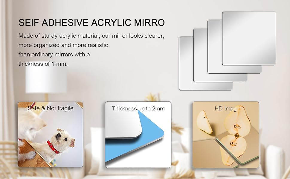 4 Pcs Wall Mirror Tiles, 8 x 8 Inch Self... 12 1